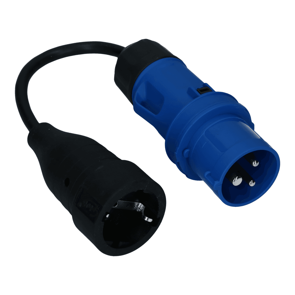 CEE male 3 polig 6H 16A Schuko female kabel 3x2.5mm² 0,25 meter IP54 H07RN-F