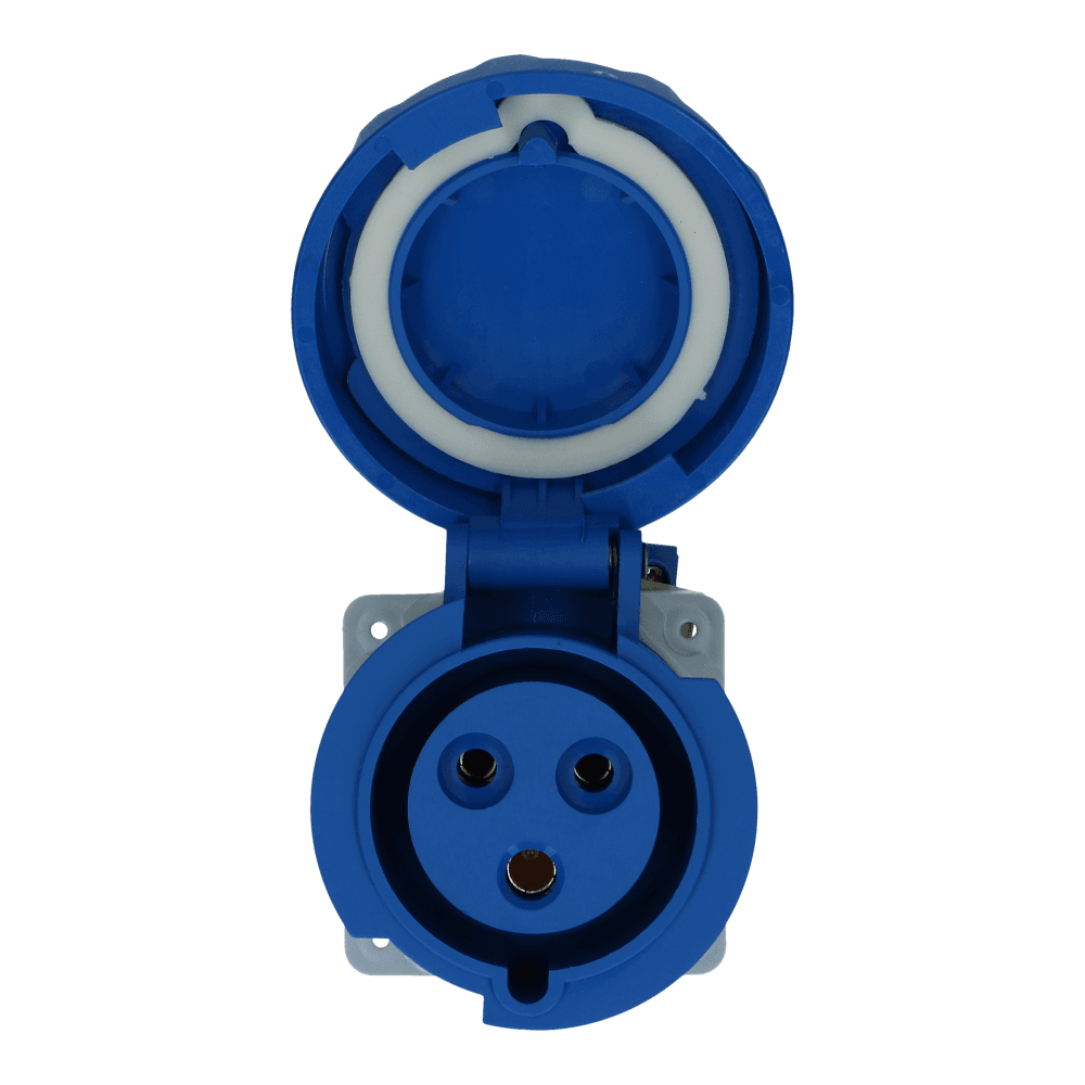 CEE female 3 polig 6H 32A IP67 inbouw wcd 220-240VAC recht