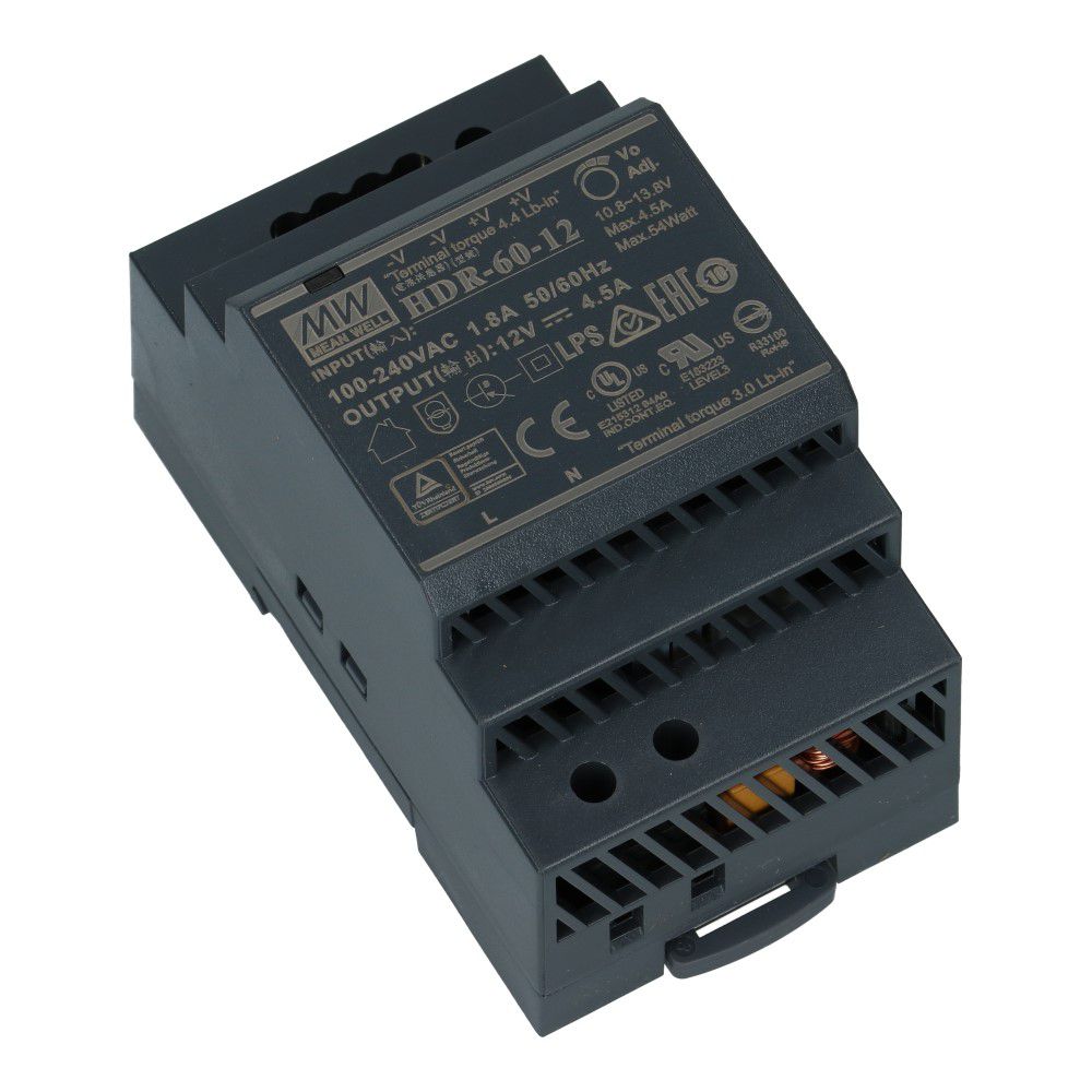 Voeding 12VDC 54W 4.5A dinrail ingang 85-264VAC
