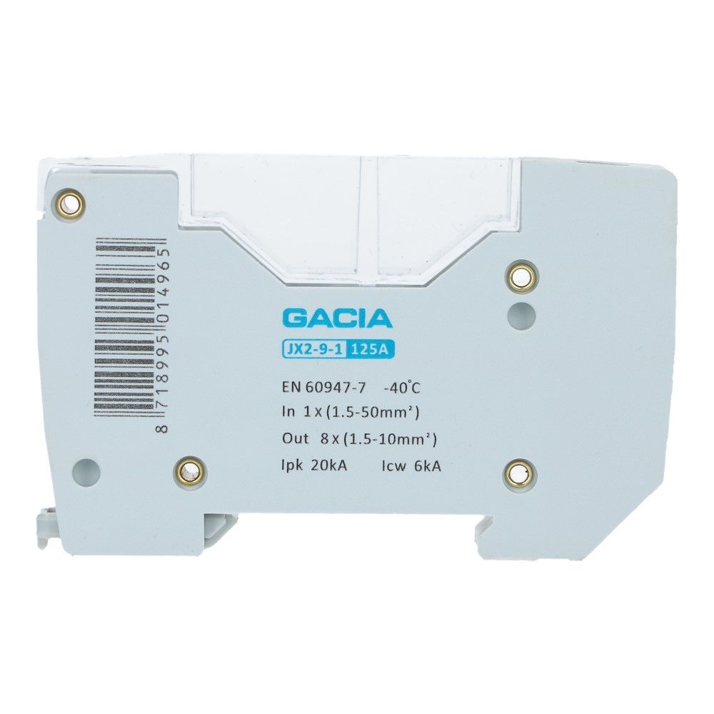 Verdeelblok JX2-9 125A 1p 1x50mm² 8x6mm² Verdeelblok JX2-9 125A 1p 1x50mm² 8x6mm²