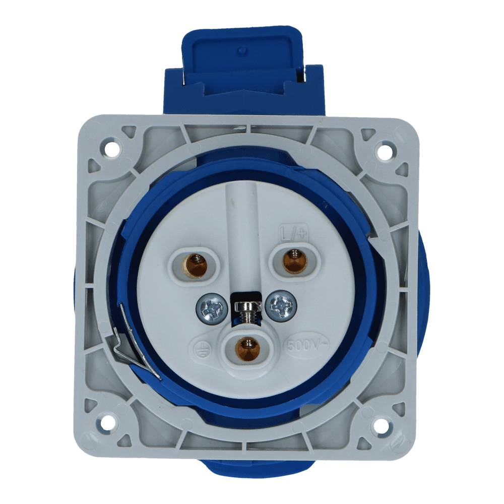 CEE female 3 polig 6H 32A IP54 inbouw wcd 220-240VAC recht CEE female 3 polig 6H 32A IP54 inbouw wcd 220-240VAC recht