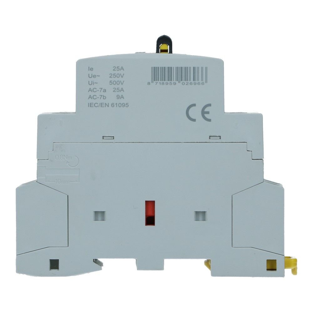 Installatierelais handbediend 25A 240VAC 1 NO + 1 NC Installatierelais handbediend 25A 240VAC 1 NO + 1 NC