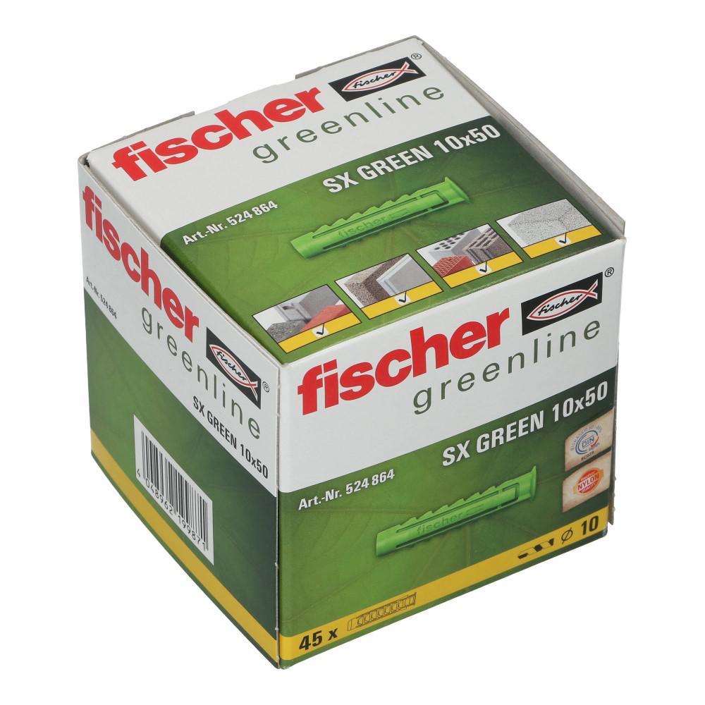 Nylon plug SX Green met rand 10x50mm - 45 stuks Nylon plug SX Green met rand 10x50mm - 45 stuks
