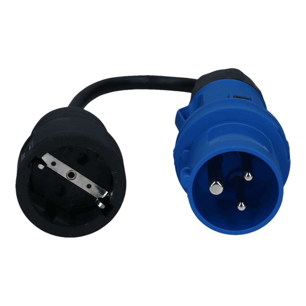 CEE male 3 polig 6H 16A Schuko female kabel 3x2.5mm² 0,25 meter IP54 H07RN-F CEE male 3 polig 6H 16A Schuko female kabel 3x2.5mm² 0,25 meter IP54 H07RN-F
