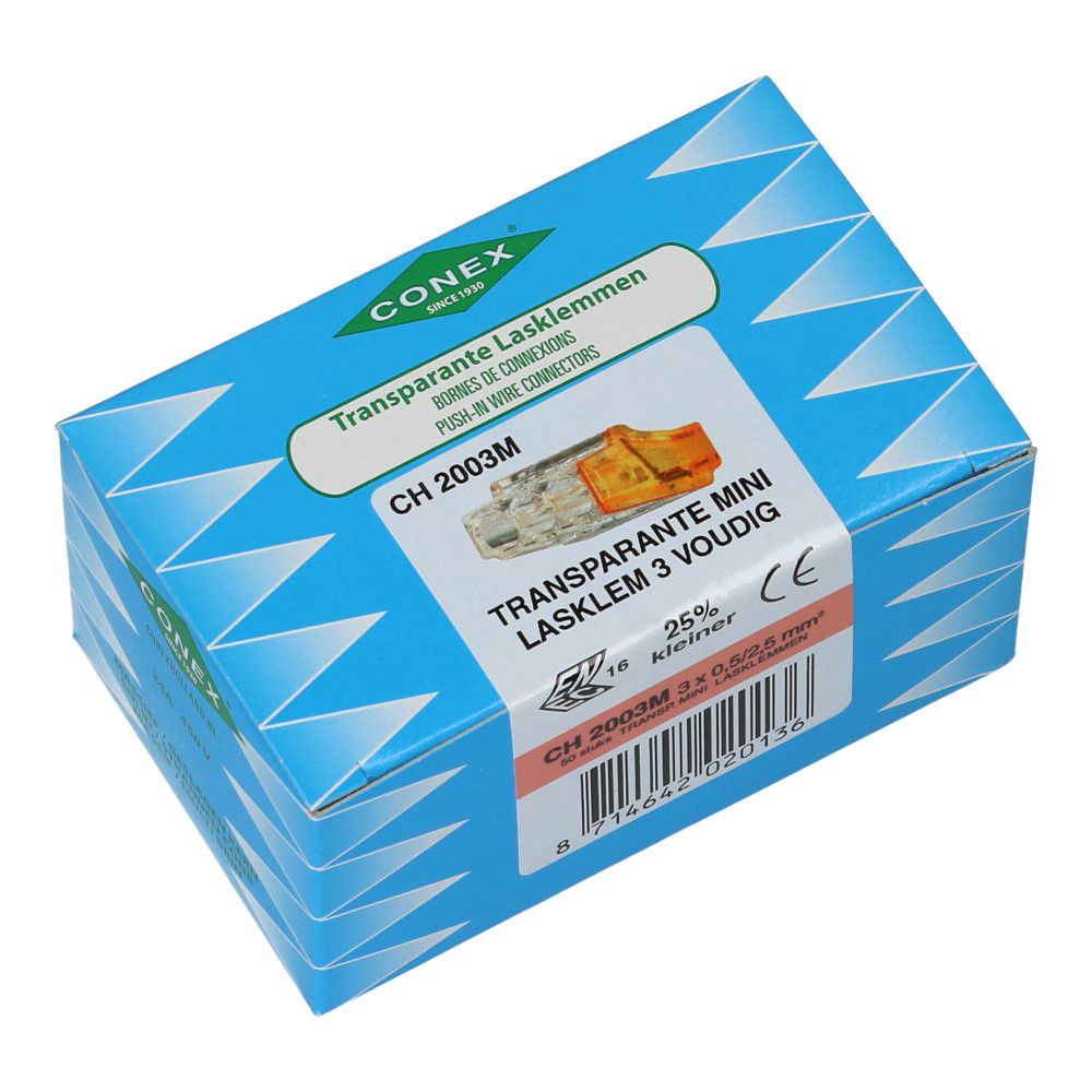 Lasklem 3 voudig 0.5-2.5mm² voor massief draad - 50 stuks Lasklem 3 voudig 0.5-2.5mm² voor massief draad - 50 stuks