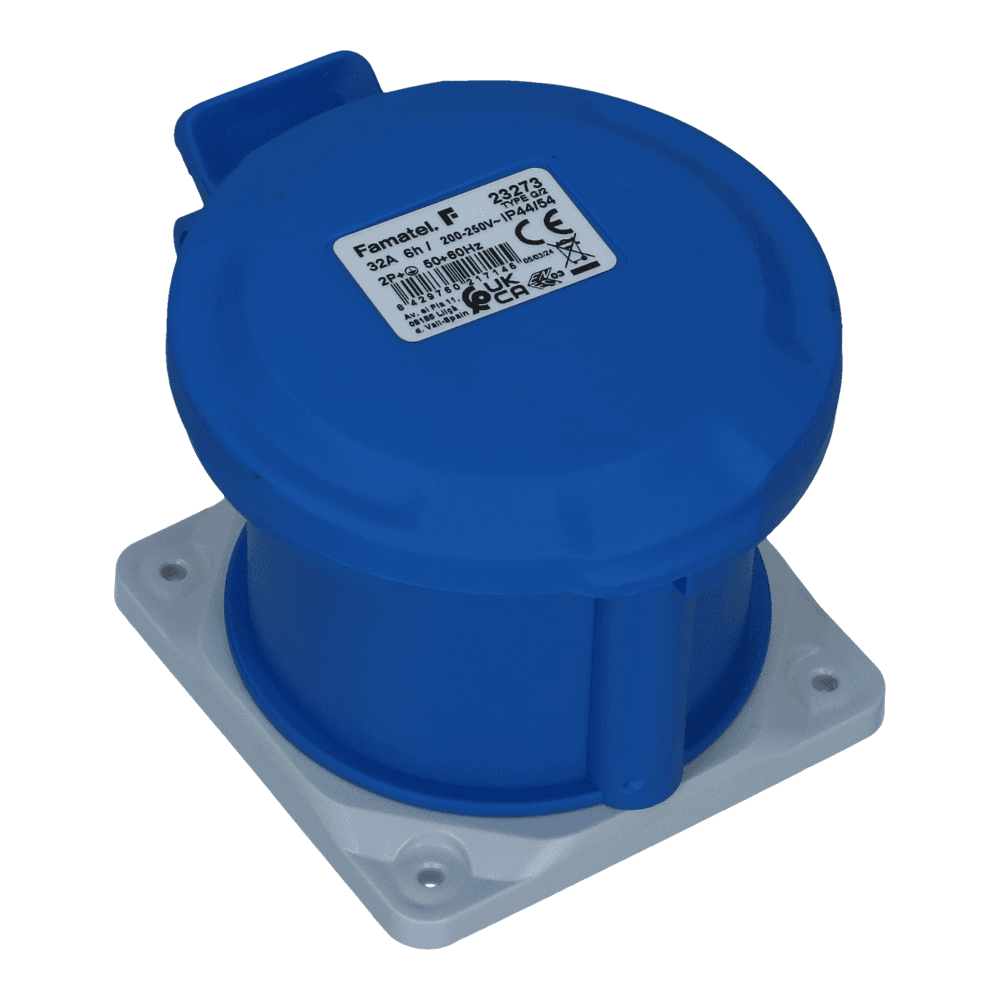 CEE female 3 polig 6H 32A IP54 inbouw wcd 220-240VAC recht CEE female 3 polig 6H 32A IP54 inbouw wcd 220-240VAC recht