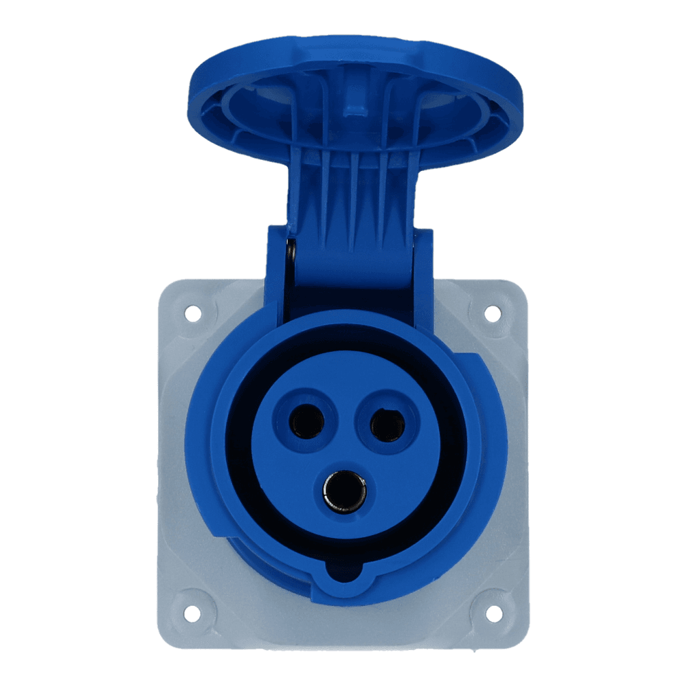 CEE female 3 polig 6H 16A IP54 inbouw wcd 220-240VAC recht CEE female 3 polig 6H 16A IP54 inbouw wcd 220-240VAC recht