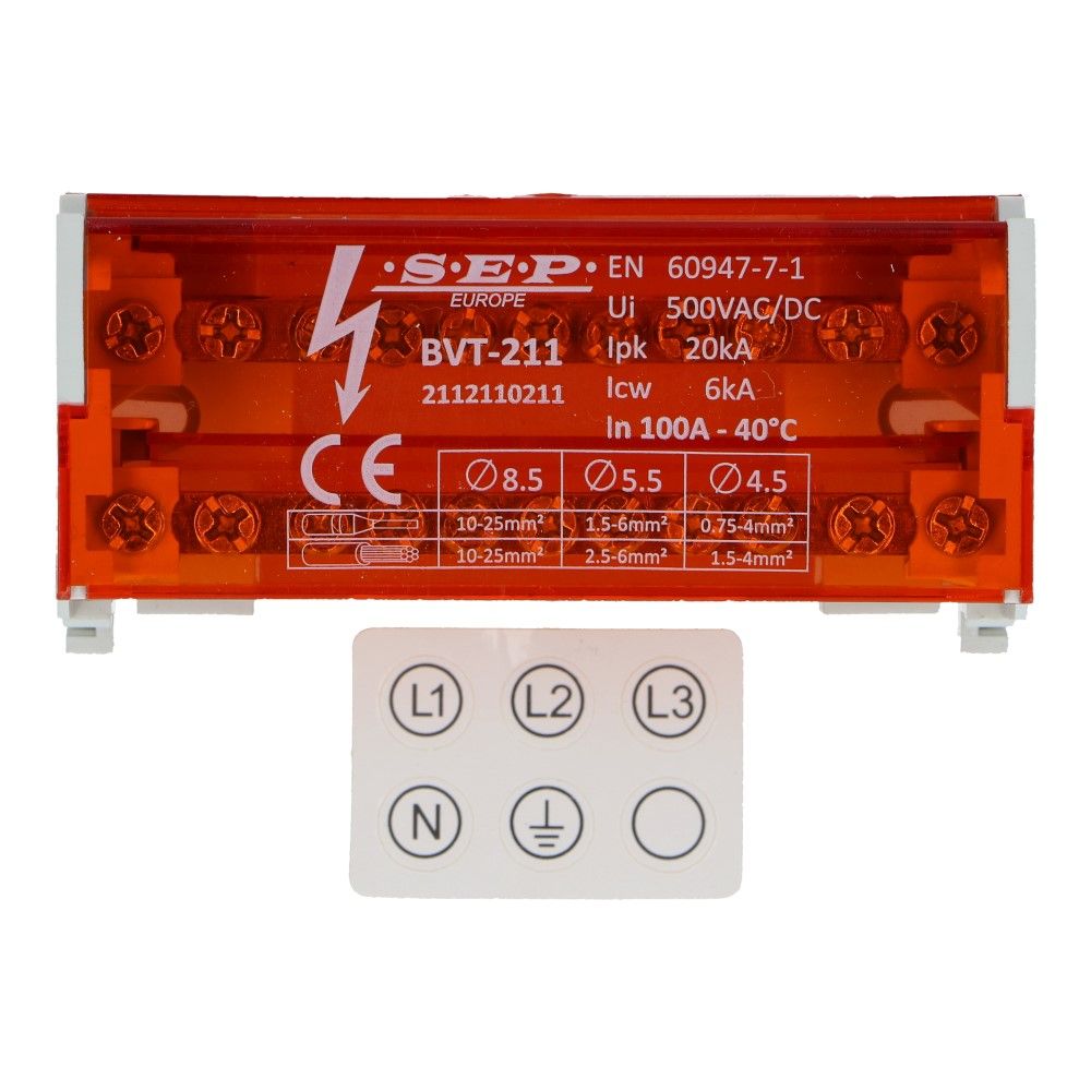 Verdeelblok BVT 100A 2 rijen 11 aansluitingen 500V AC/DC Verdeelblok BVT 100A 2 rijen 11 aansluitingen 500V AC/DC