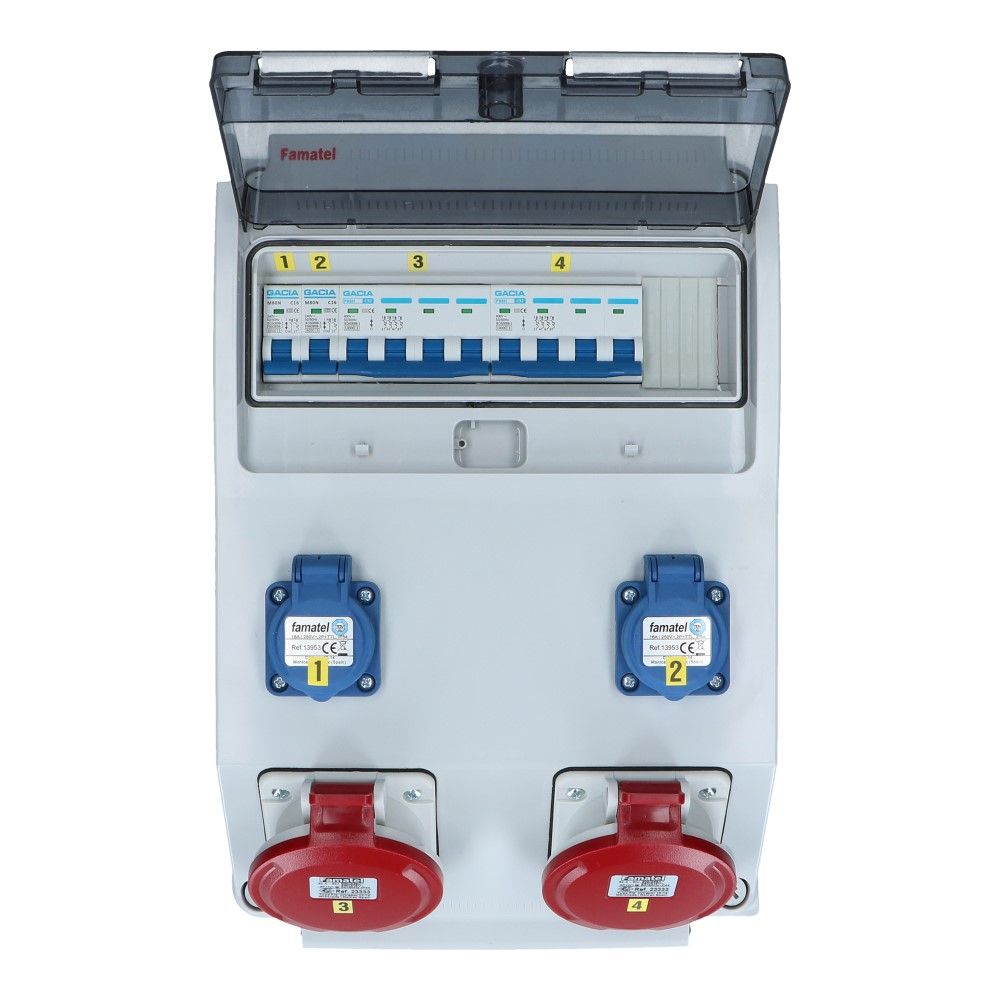 Wandverdeelkast IP44 beveiligd: 2x CEE 32A 5p 2x schuko Wandverdeelkast IP44 beveiligd: 2x CEE 32A 5p 2x schuko