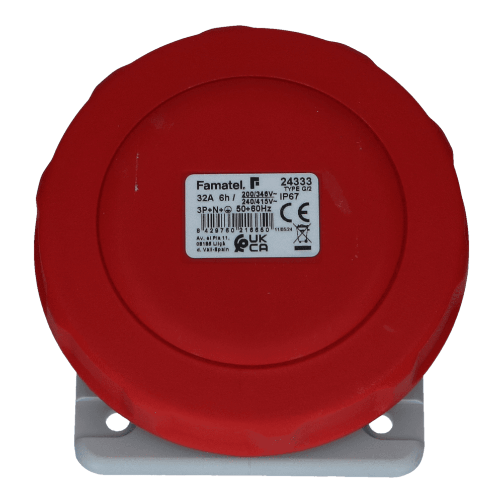 CEE female 5 polig 6H 32A IP67 inbouw wcd 380-415VAC CEE female 5 polig 6H 32A IP67 inbouw wcd 380-415VAC