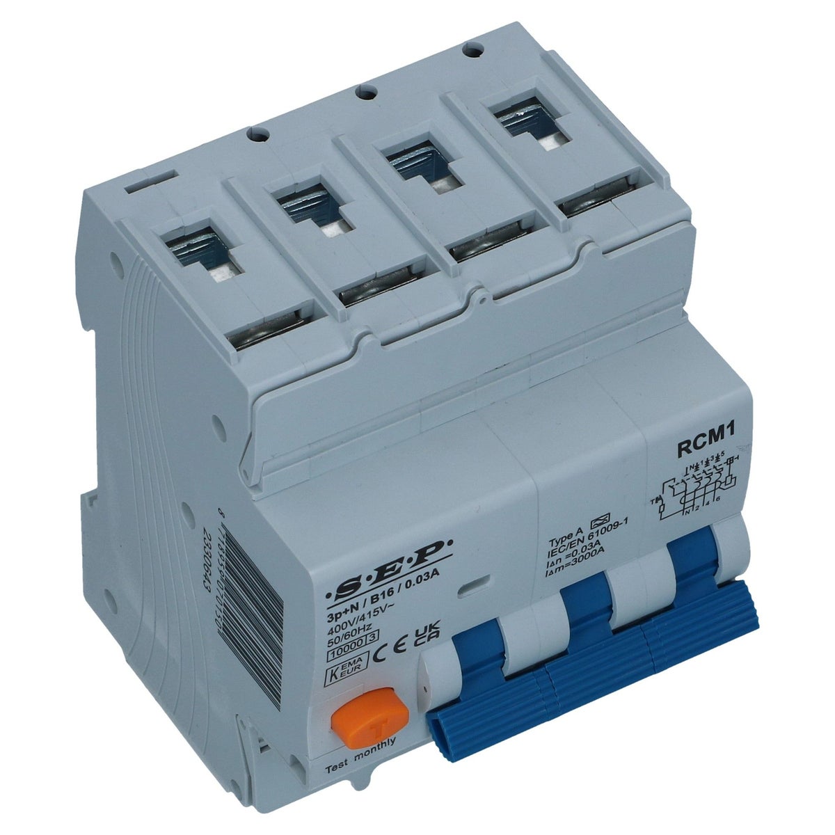 Aardlekautomaat B 16A 3 polig + nul 30mA 10kA RCM1 Aardlekautomaat B 16A 3 polig + nul 30mA 10kA RCM1
