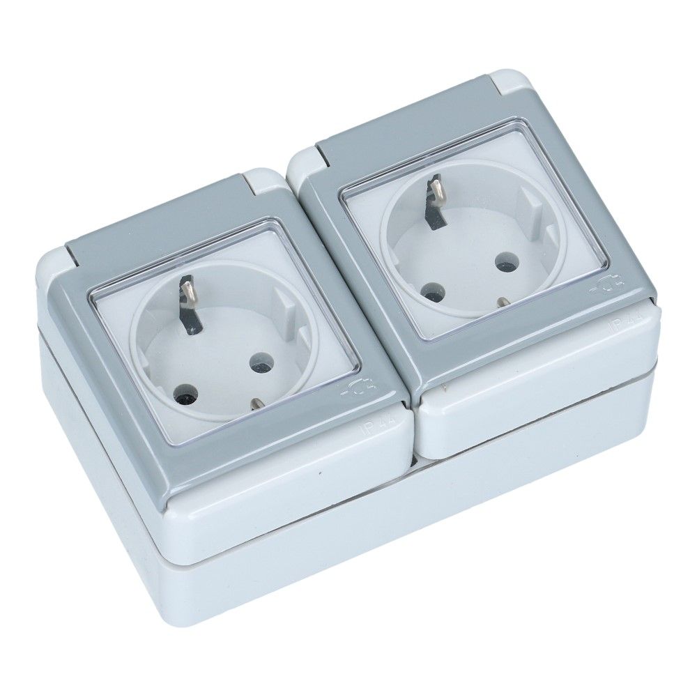 FLUID IP44 wandcontactdoos dubbel horizontaal boven