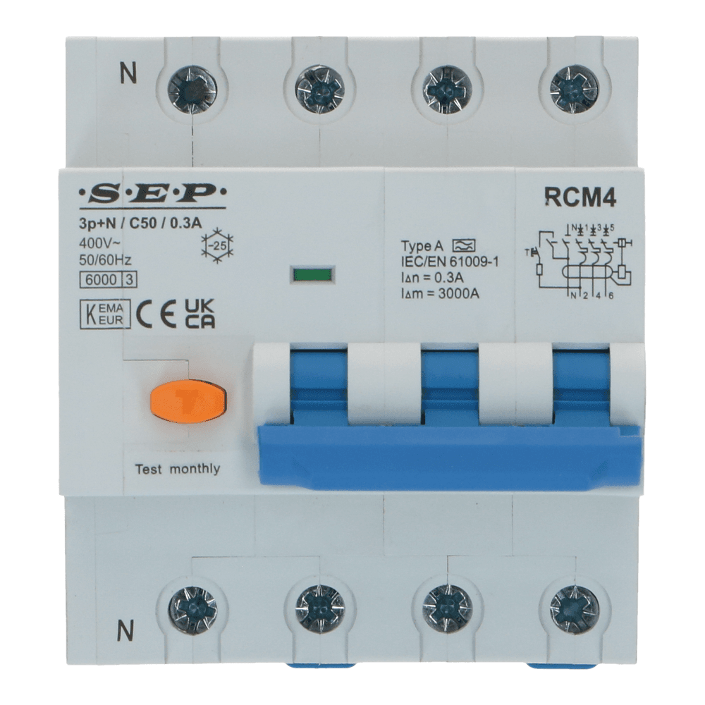 Aardlekautomaat C 50A 3 polig + nul 300mA 6kA (81mm) Aardlekautomaat C 50A 3 polig + nul 300mA 6kA (81mm)