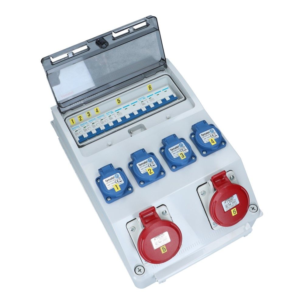 Wandverdeelkast IP44 beveiligd: 2x CEE 16A 5p 4x schuko  Wandverdeelkast IP44 beveiligd: 2x CEE 16A 5p 4x schuko
