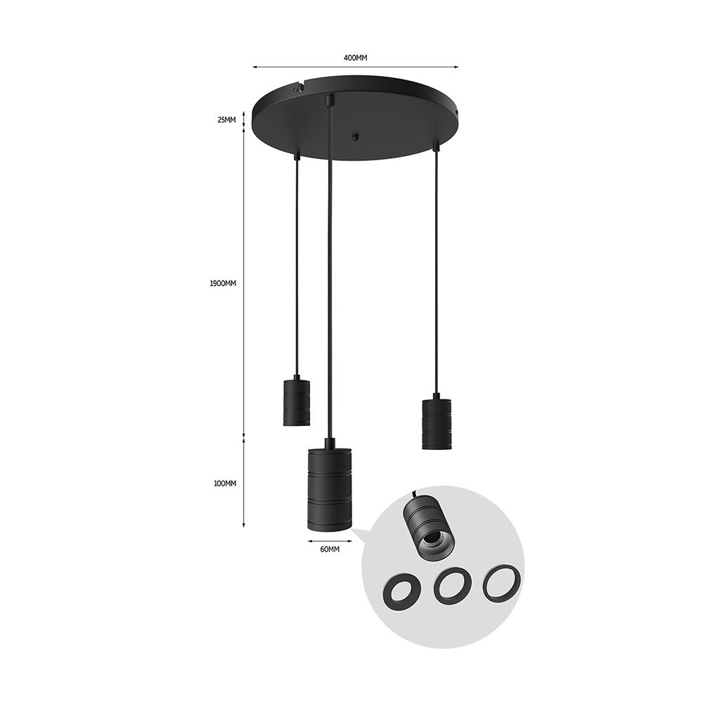 Calex Retro armatuur E27 met plafondplaat 400mm 3x fitting zwart Calex Retro armatuur E27 met plafondplaat 400mm 3x fitting zwart