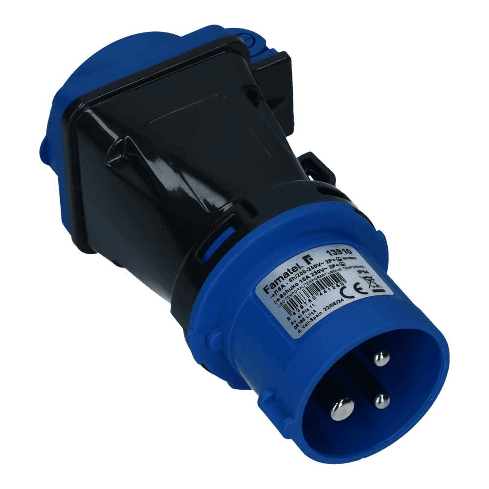 CEE adapter male 3 polig 6H 16A Schuko female IP54 CEE adapter male 3 polig 6H 16A Schuko female IP54