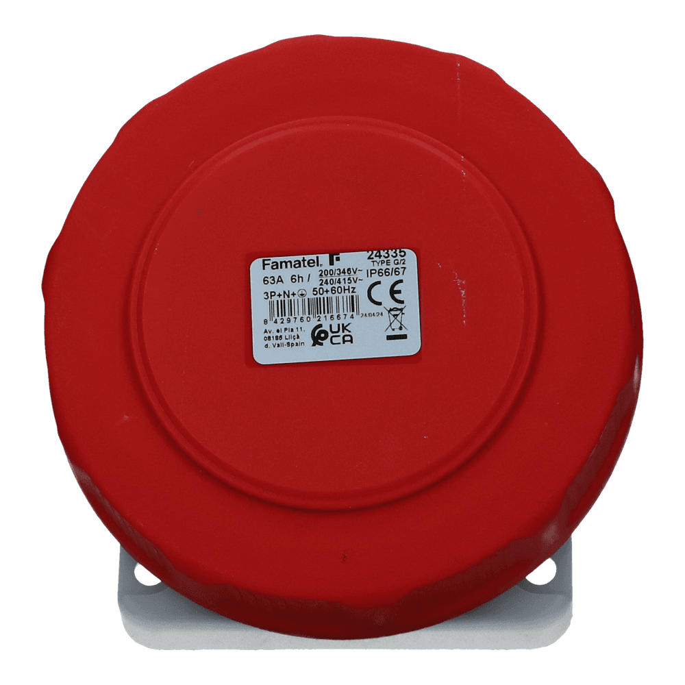 CEE female 5 polig 6H 63A IP67 inbouw wcd 380-415VAC schuin CEE female 5 polig 6H 63A IP67 inbouw wcd 380-415VAC schuin