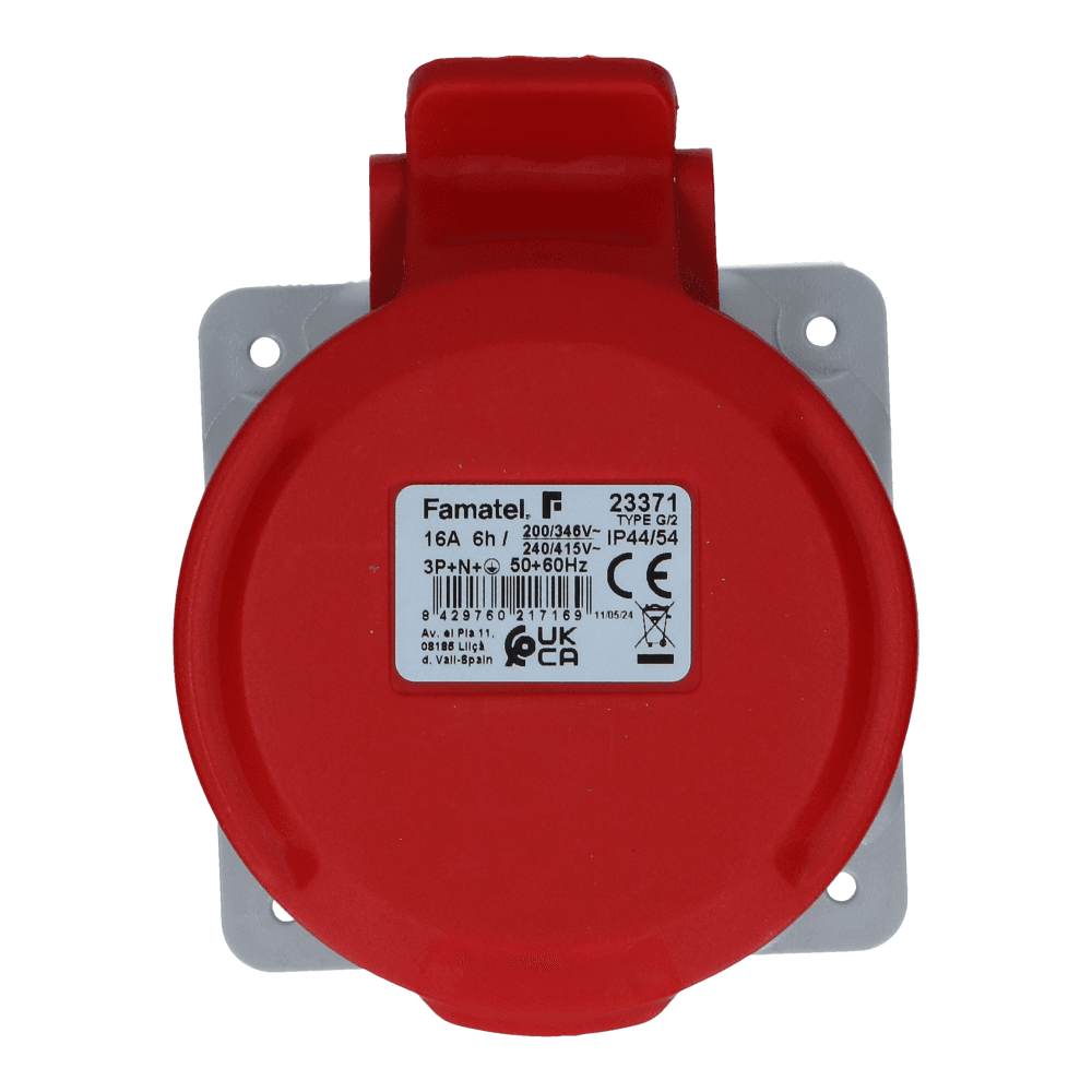 CEE female 5 polig 6H 16A IP54 inbouw wcd 380-415VAC recht CEE female 5 polig 6H 16A IP54 inbouw wcd 380-415VAC recht