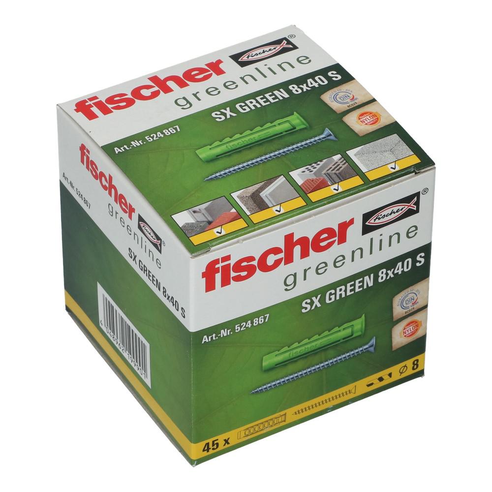 Nylon plug SX Green met rand 8x40mm met schroef 5x60mm PZ2 - 45 stuks Nylon plug SX Green met rand 8x40mm met schroef 5x60mm PZ2 - 45 stuks