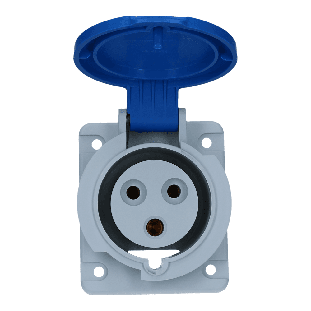 CEE female 3 polig 6H 32A IP54 inbouw wcd 220-240VAC CEE female 3 polig 6H 32A IP54 inbouw wcd 220-240VAC