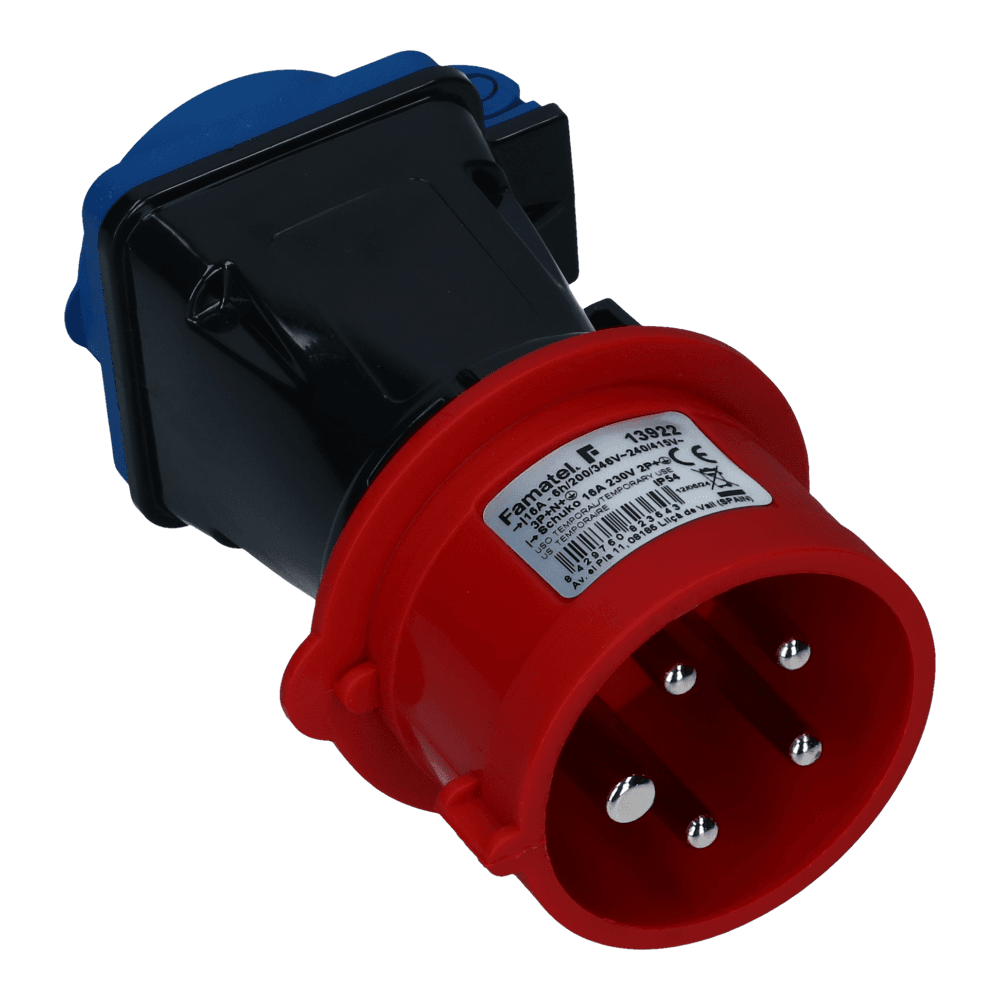 CEE adapter male 5 polig 6H 16A Schuko female IP54 CEE adapter male 5 polig 6H 16A Schuko female IP54
