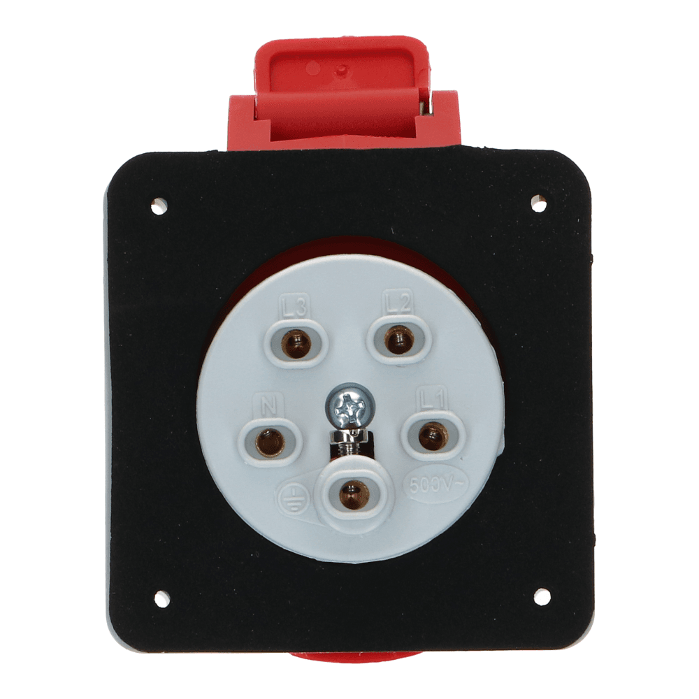 CEE female 5 polig 6H 16A IP54 inbouw wcd 380-415VAC recht CEE female 5 polig 6H 16A IP54 inbouw wcd 380-415VAC recht