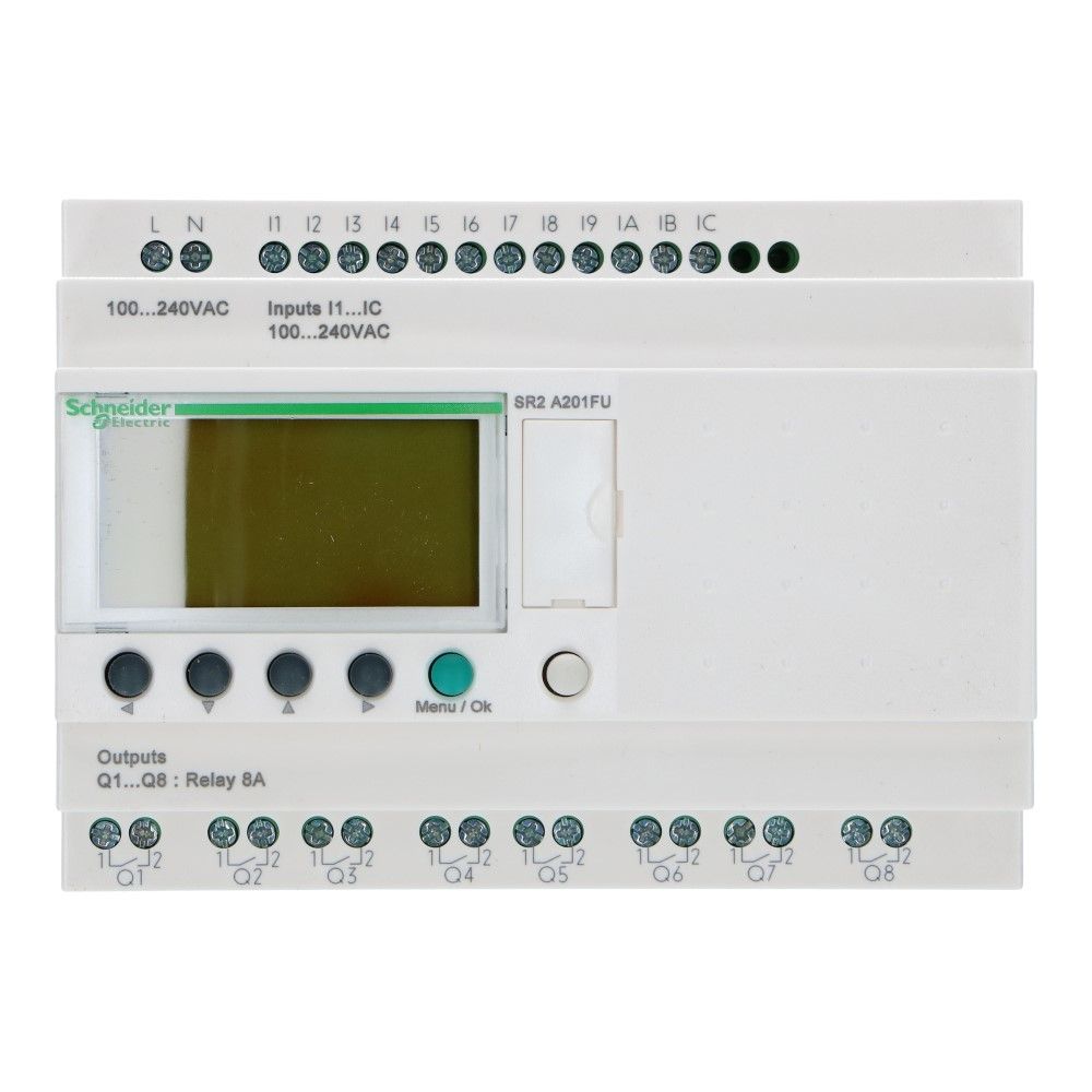 Zelio PLC zonder klok 20I-O 12in 8uit met scherm 100-240VAC Zelio PLC zonder klok 20I-O 12in 8uit met scherm 100-240VAC