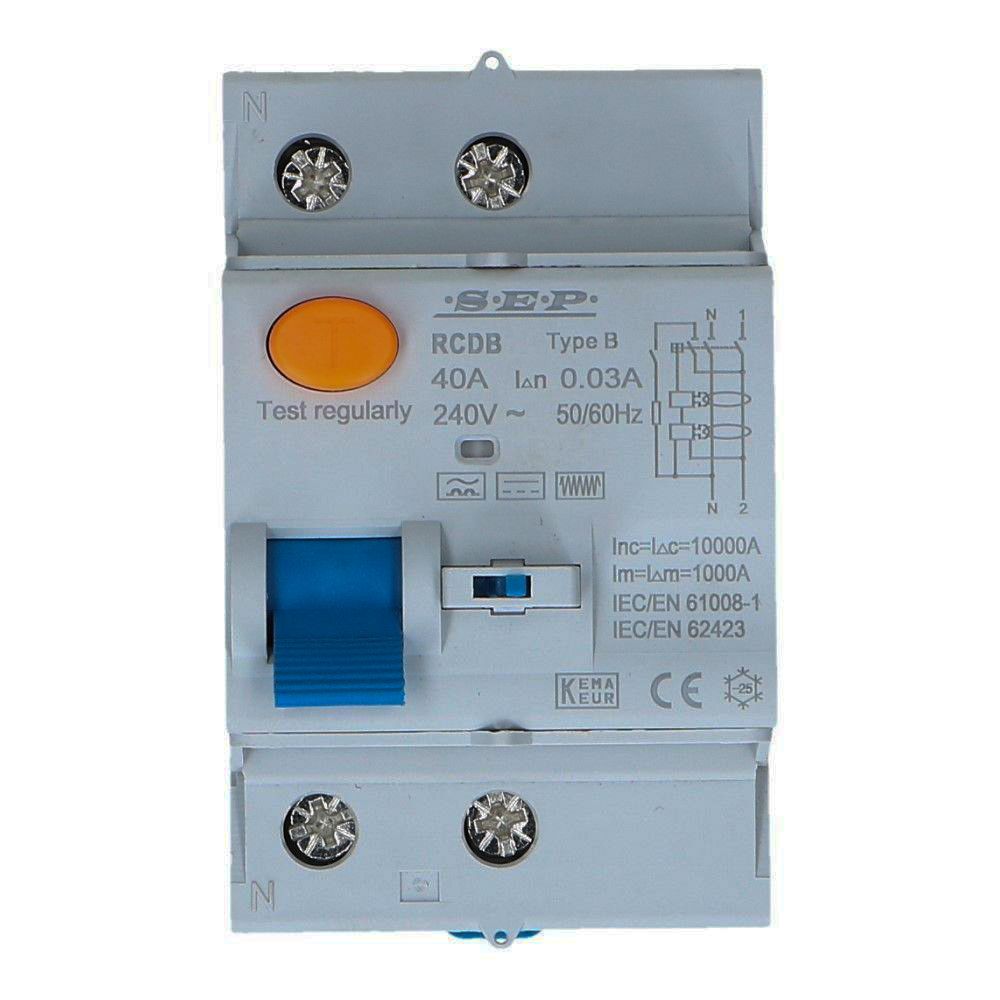 Aardlekschakelaar 2 polig 40A 30mA Type B RCD-B Aardlekschakelaar 2 polig 40A 30mA Type B RCD-B
