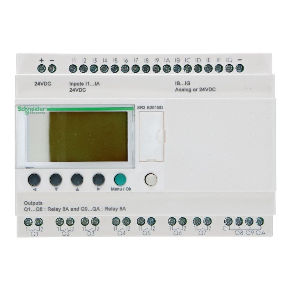 Zelio PLC met klok 26I-O 16in 10uit met scherm 24VDC Zelio PLC met klok 26I-O 16in 10uit met scherm 24VDC