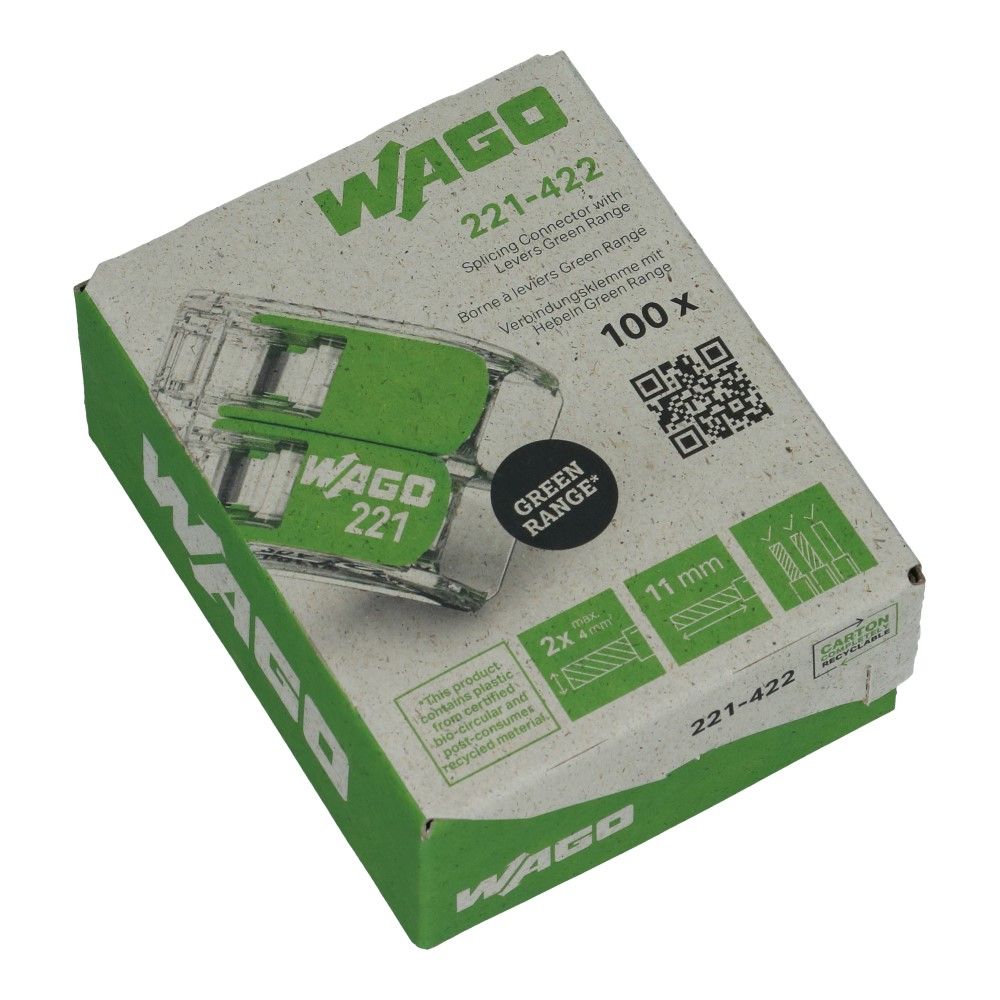 WAGO Green serie verbindingsklem 2 voudig 0.14-4mm² soepel en massief - 100 stuk WAGO Green serie verbindingsklem 2 voudig 0.14-4mm² soepel en massief - 100 stuk