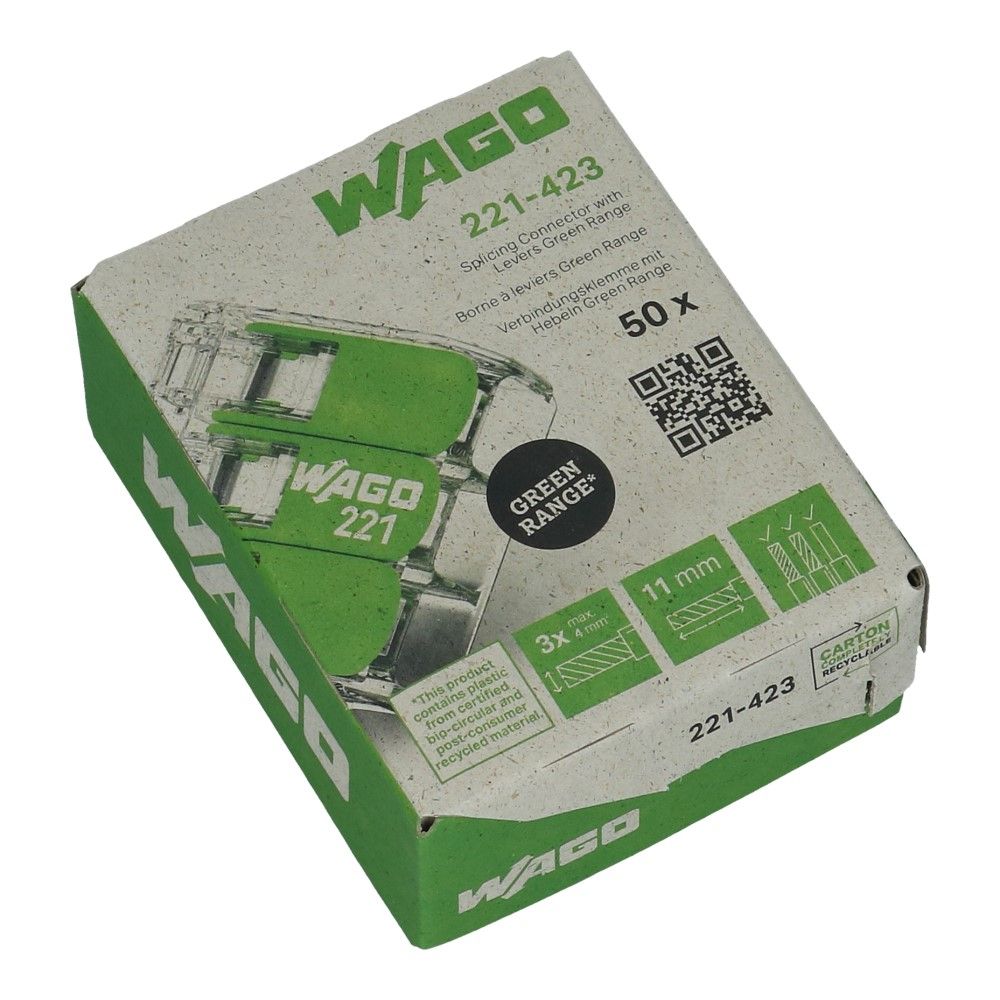WAGO Green serie verbindingsklem 3 voudig 0.14-4mm² soepel en massief - 50 stuks WAGO Green serie verbindingsklem 3 voudig 0.14-4mm² soepel en massief - 50 stuks