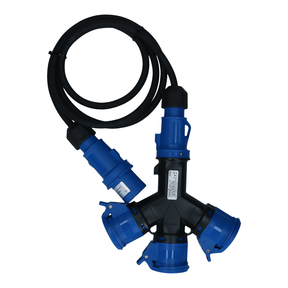 CEE verlengkabel 3 polig naar 3xCEE 3polig 16A female 2 meter IP54 H07RN-F CEE verlengkabel 3 polig naar 3xCEE 3polig 16A female 2 meter IP54 H07RN-F