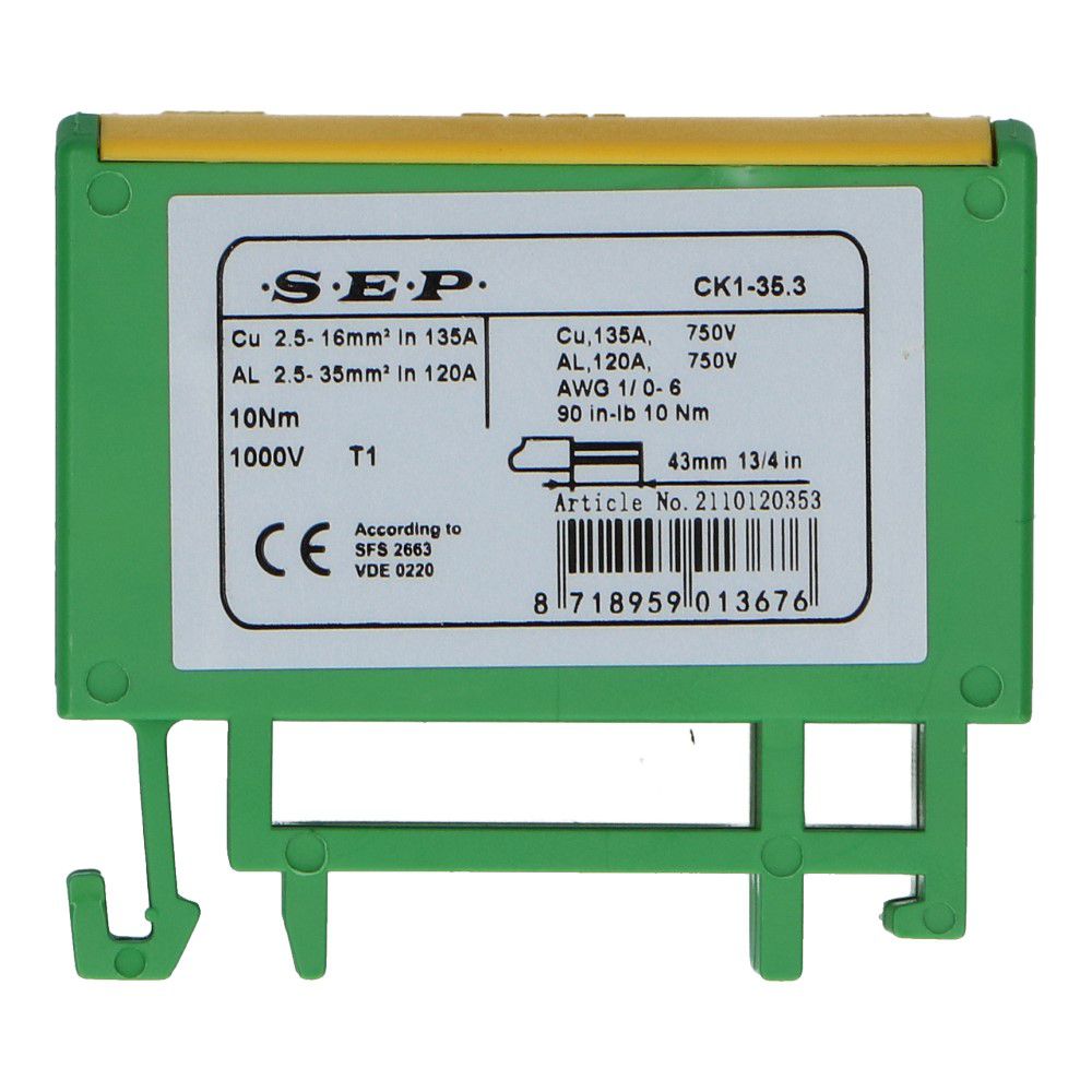 Aansluitklem CK1 geel/groen 2.5mm² t/m 35mm² Aansluitklem CK1 geel/groen 2.5mm² t/m 35mm²