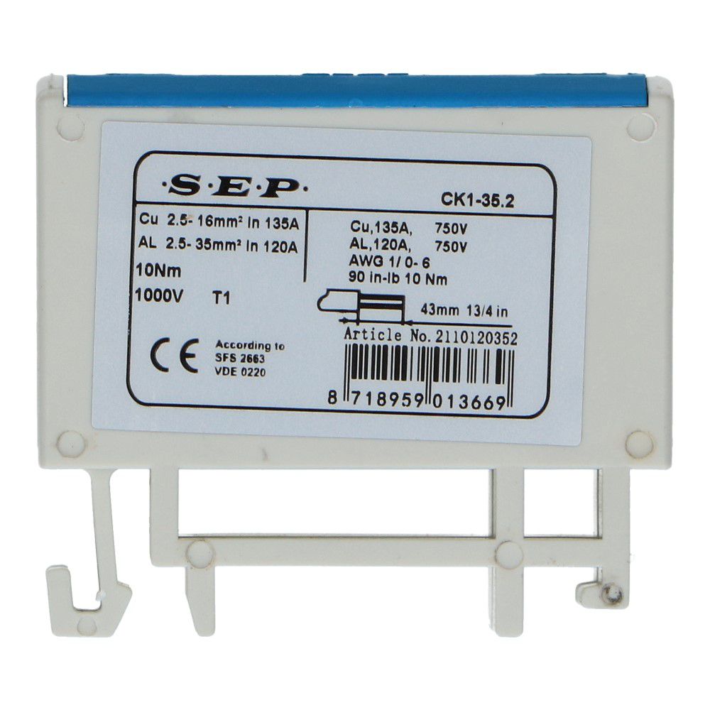 Aansluitklem CK1 blauw 2.5mm² t/m 35mm² Aansluitklem CK1 blauw 2.5mm² t/m 35mm²