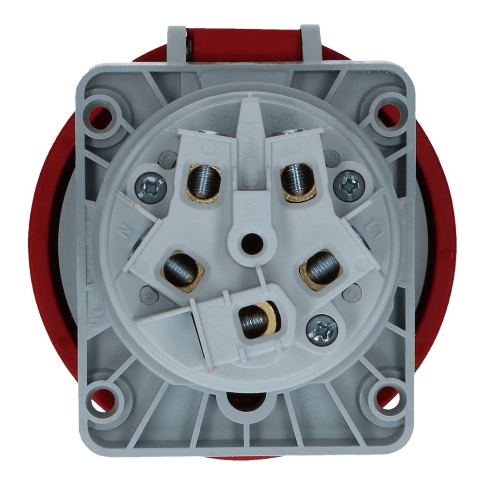 CEE female 5 polig 6H 63A IP67 inbouw wcd 380-415VAC schuin CEE female 5 polig 6H 63A IP67 inbouw wcd 380-415VAC schuin