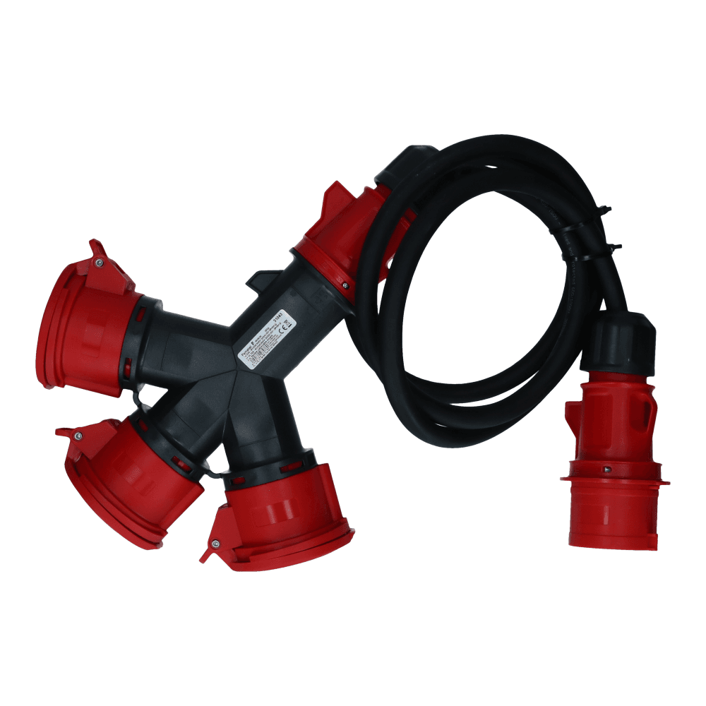CEE verlengkabel 5 polig naar 3xCEE 5polig 32A female 2 meter IP54 H07RN-F CEE verlengkabel 5 polig naar 3xCEE 5polig 32A female 2 meter IP54 H07RN-F