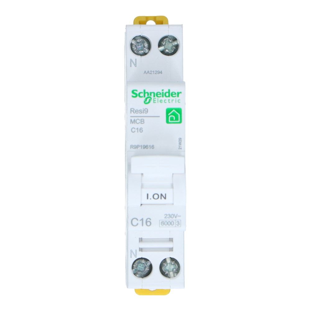 Installatieautomaat 1 polig + nul 16A kar C 6kA Resi9 Installatieautomaat 1 polig + nul 16A kar C 6kA Resi9