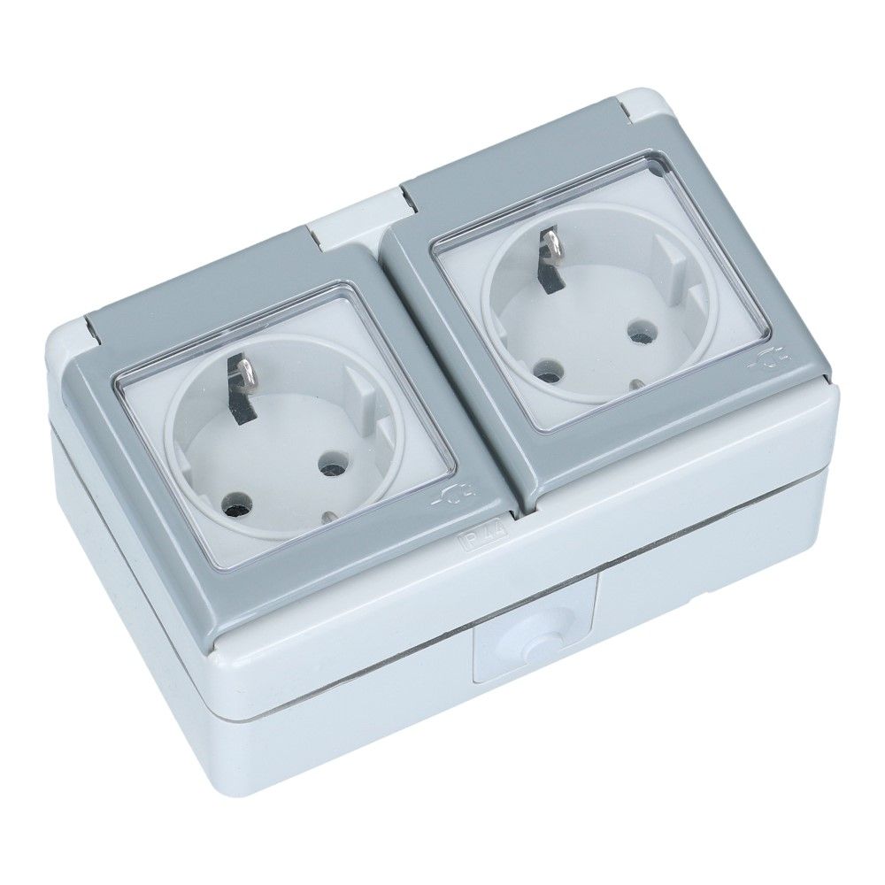 FLUID IP44 wandcontactdoos dubbel horizontaal centraal
