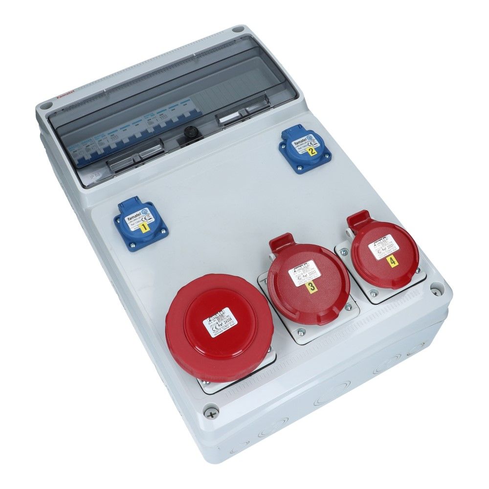 Wandverdeelkast IP44 1x CEE 63A 5p beveiligd: 1x32A 5p 1x16A 5p 2x schuko