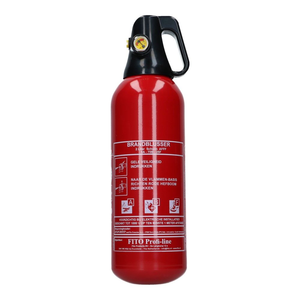 Schuimblusser aluminium cylinder met manometer klasse A B F incl muurbeugel 2 ltr Schuimblusser aluminium cylinder met manometer klasse A B F incl muurbeugel 2 ltr