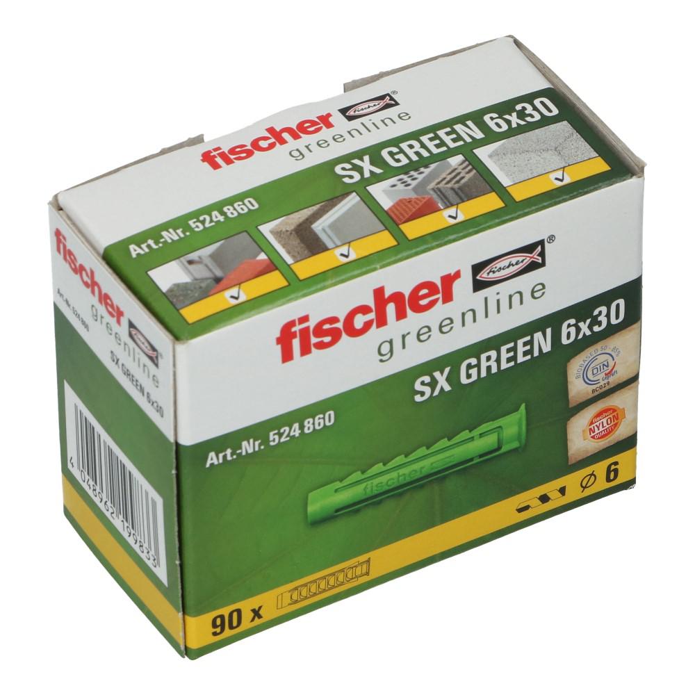 Nylon plug SX Green met rand 6x30mm - 90 stuks Nylon plug SX Green met rand 6x30mm - 90 stuks