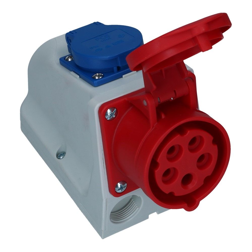 CEE female 5 polig 6H 16A IP44 wcd 380-415 VAC + schuko wcd