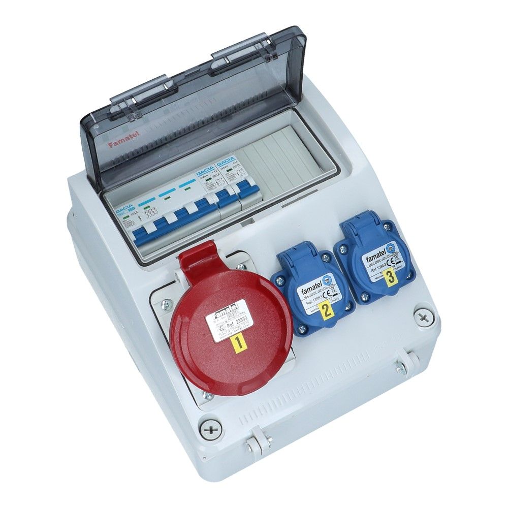 Wandverdeelkast IP44  beveiligd: 1x CEE 32A 5p 2x schuko Wandverdeelkast IP44  beveiligd: 1x CEE 32A 5p 2x schuko