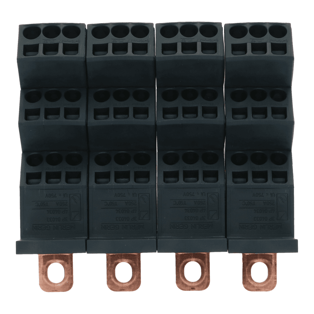 Verdeelblok 250A 4 polig 750VAC Verdeelblok 250A 4 polig 750VAC