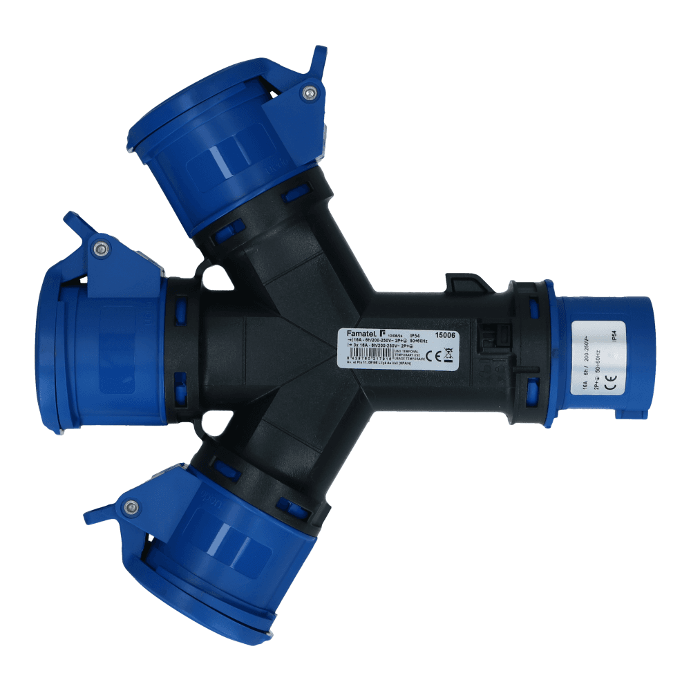 3 weg splitter 1x CEE naar 3xCEE 1p+n+e 16A 3 weg splitter 1x CEE naar 3xCEE 1p+n+e 16A