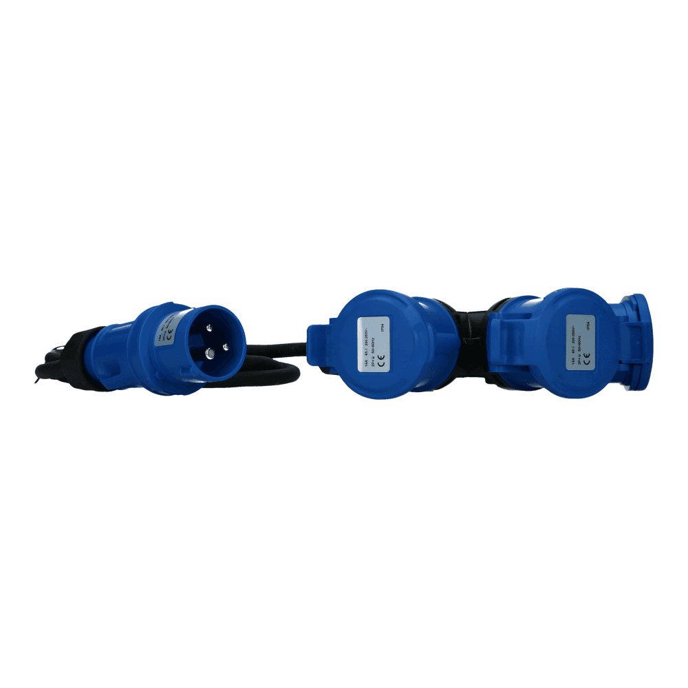 CEE verlengkabel 3 polig naar 3xCEE 3polig 16A female 2 meter IP54 H07RN-F CEE verlengkabel 3 polig naar 3xCEE 3polig 16A female 2 meter IP54 H07RN-F