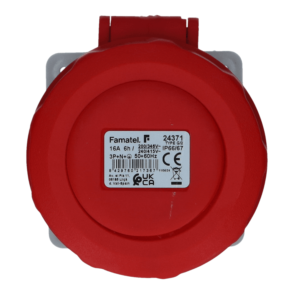 CEE female 5 polig 6H 16A IP67 inbouw wcd 380-415VAC recht CEE female 5 polig 6H 16A IP67 inbouw wcd 380-415VAC recht