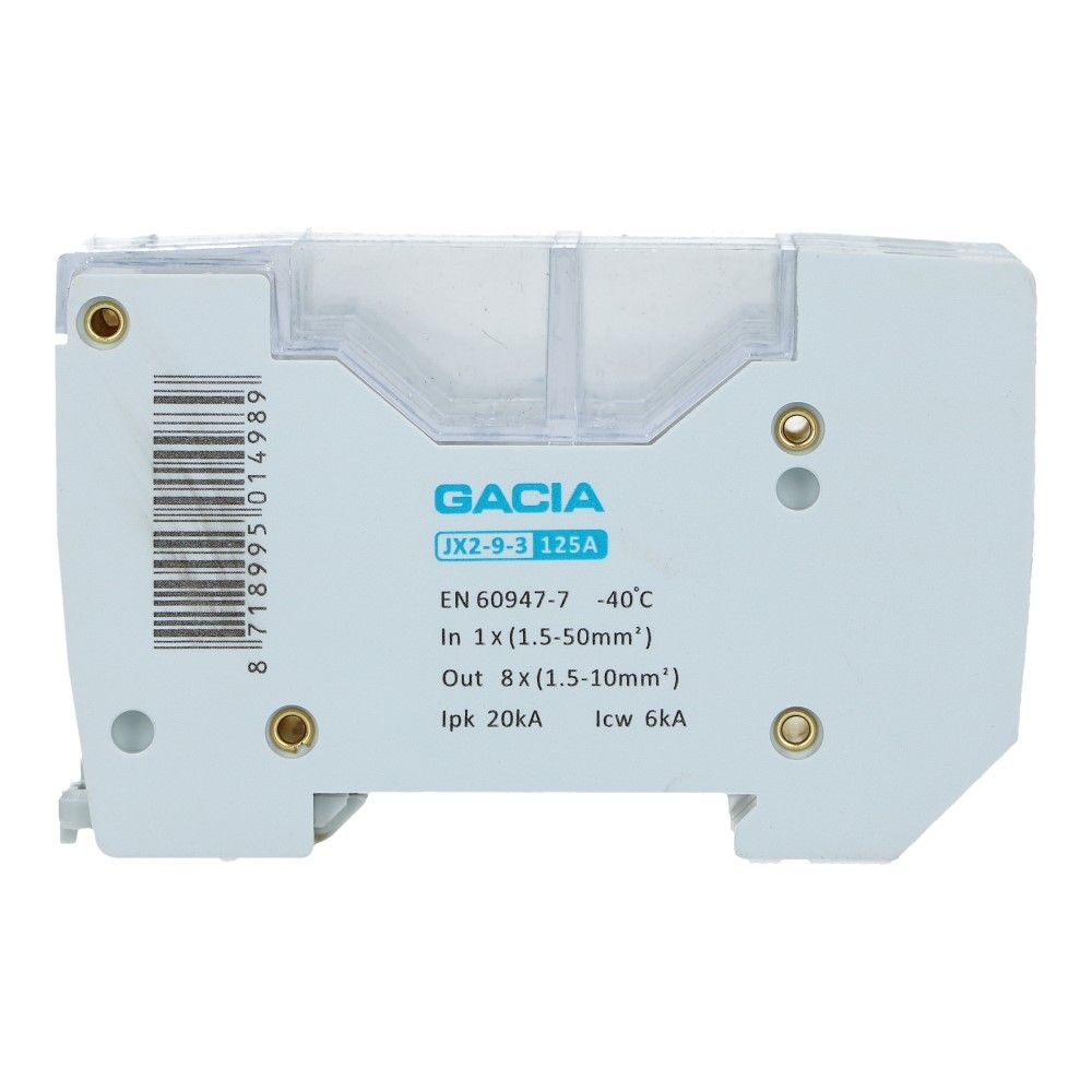 Verdeelblok JX2-9 125A 3p 1x50mm² 8x6mm² Verdeelblok JX2-9 125A 3p 1x50mm² 8x6mm²