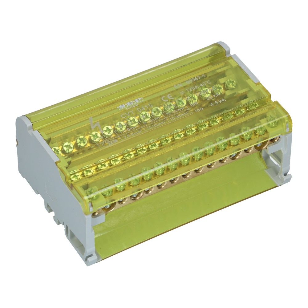 Verdeelblok CVT 125A 4 rijen 15 aansluitingen 500VAC