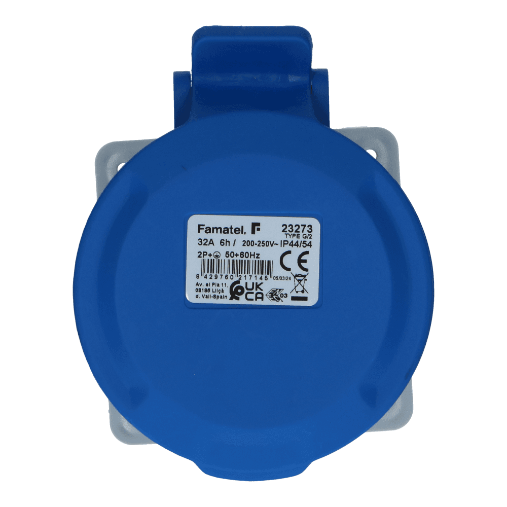CEE female 3 polig 6H 32A IP54 inbouw wcd 220-240VAC recht CEE female 3 polig 6H 32A IP54 inbouw wcd 220-240VAC recht